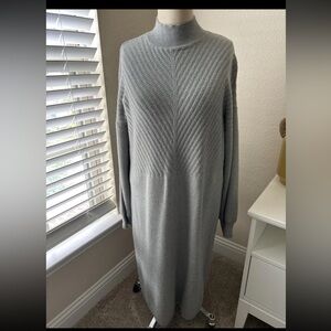 Liz Claiborne Long Sleeve Mockneck Midi Knit Knee Length Sweater Dress XL